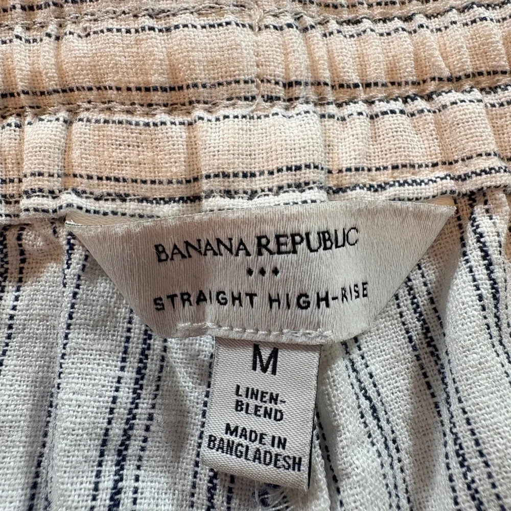 Banana Republic Linen Striped Pants Womens Medium Straight High Rise Drawstring